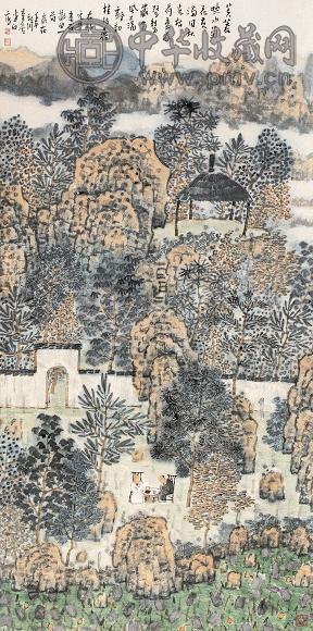 张捷 2004年 秋山访友图 立轴 作水墨纸本