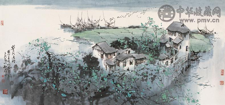 刘懋善 渔村 镜心 纸本