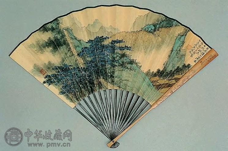 吴湖帆 1955年作 青绿山水 扇面 设色纸本
