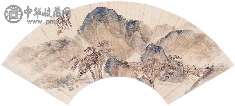 陈摩 1921年作 山水 设色扇片