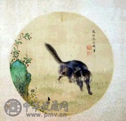 沈振麟 花卉扇面(2件) 镜心 设色绢本