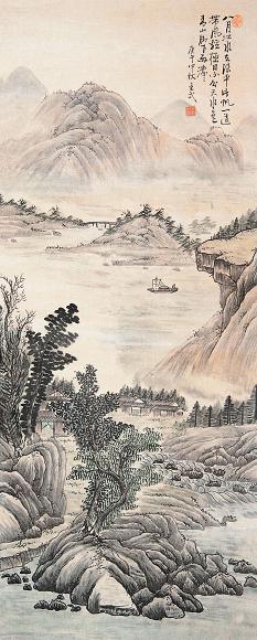 王武(款) 山水 立轴 设色纸本