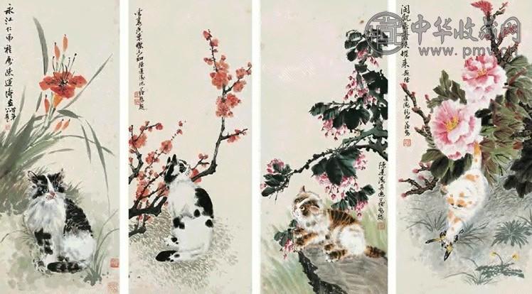 陈莲涛 1982年作 花卉猫图 立轴 纸本