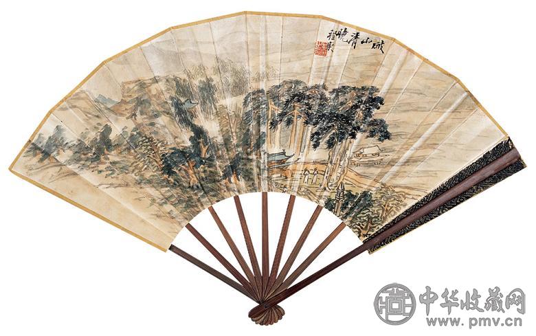 程庚 张祖翼 山水 书法 成扇 纸本