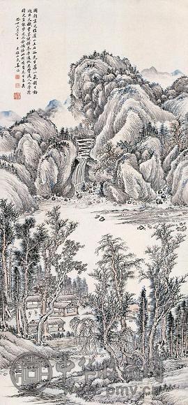 姜筠 癸丑(1913年)作 山水 立轴 纸本
