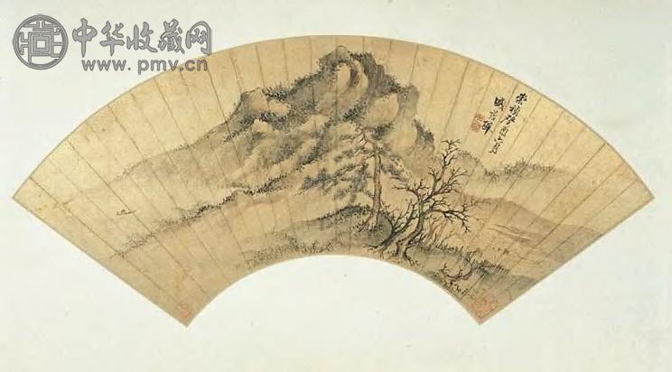 盛茂烨 山水 扇面 设色金笺