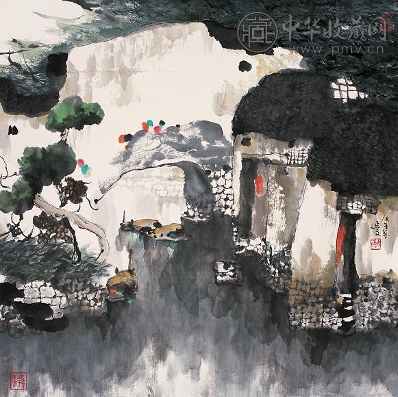 杨延文 水乡 镜心 设色纸本