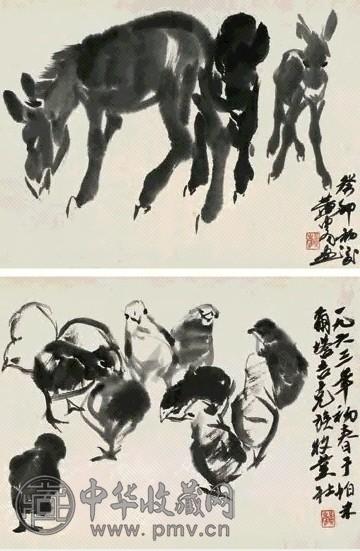 黄冑 1963年作 驴 册页 十二开