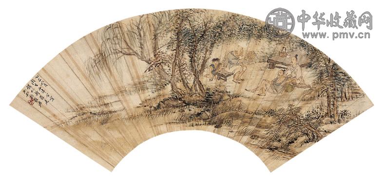 顾麟士 等 乙巳(1905年)作 歇夏图 扇面 设色纸本
