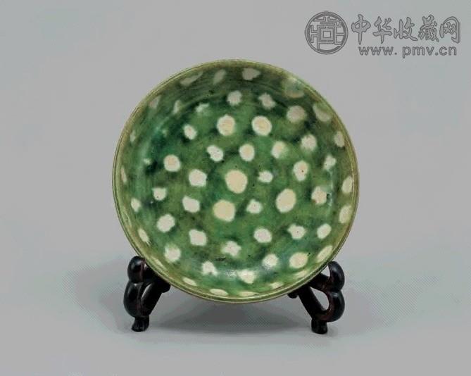 唐 唐三彩绿釉白点盆(1件)