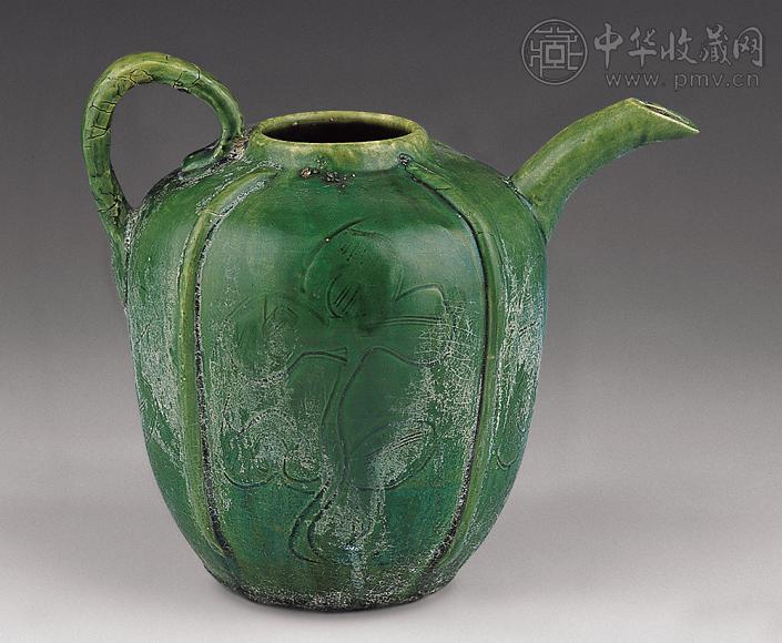 宋 磁州窑刻花绿釉执壶