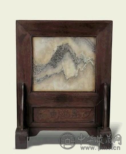 清中期 紫檀嵌石小插屏