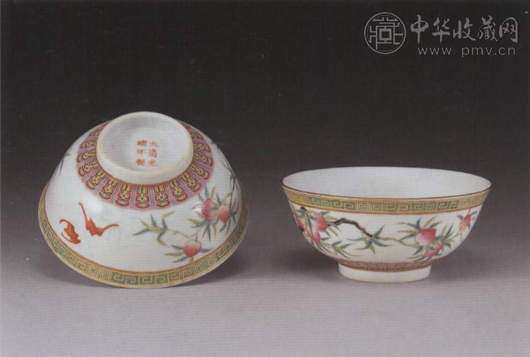 清光绪 粉彩福寿碗(2件)