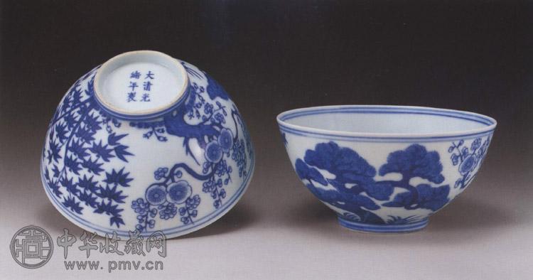 清光绪 青花松竹梅碗(2件)