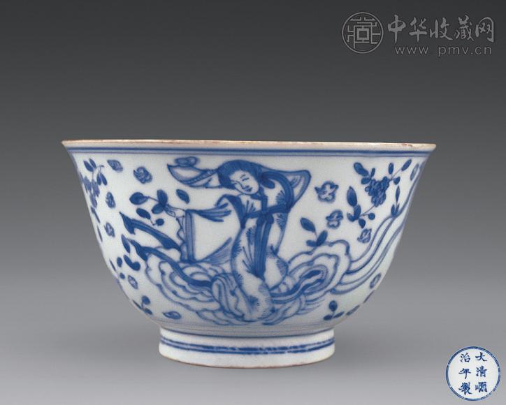 清顺治 青花天女散花纹碗