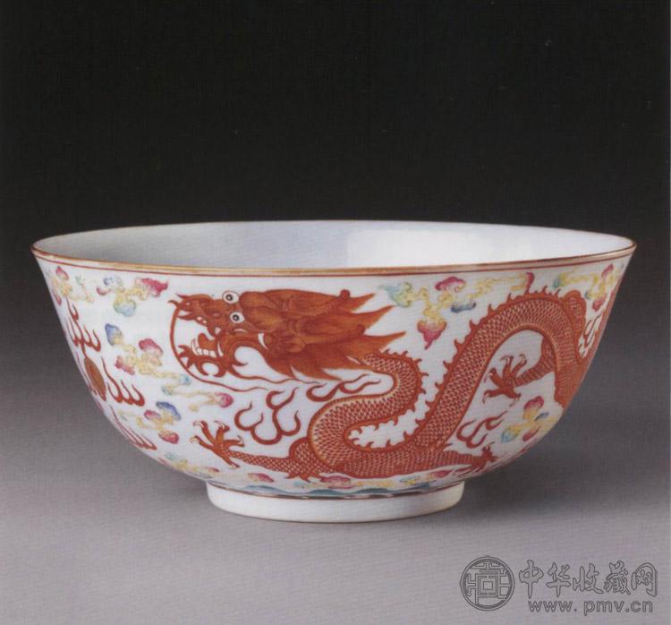 清宣统 粉彩龙凤纹大碗