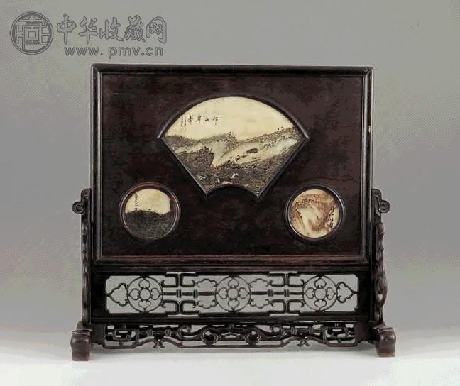 民国 红木三嵌理石“祁山翠峰”插屏