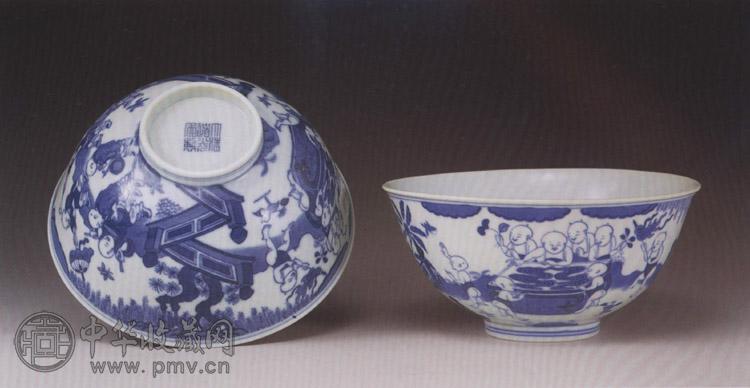 清道光 青花婴戏纹碗(2件)