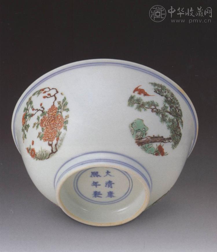 清康熙 五彩四季团花碗