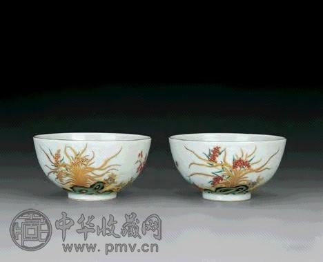 清道光 粉彩描金碗(1对)