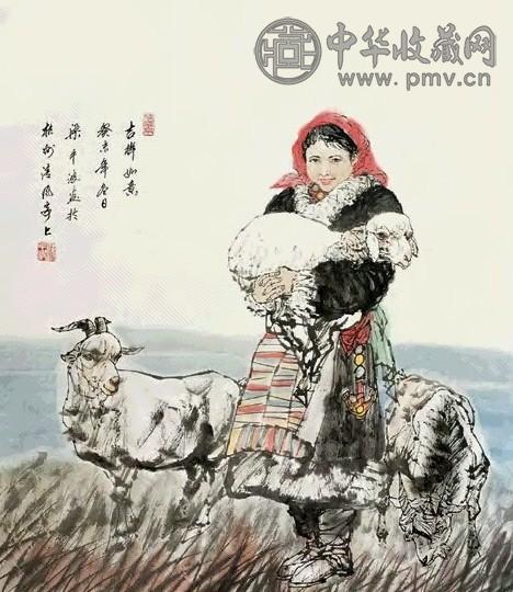 梁平波 人物 立轴 设色纸本