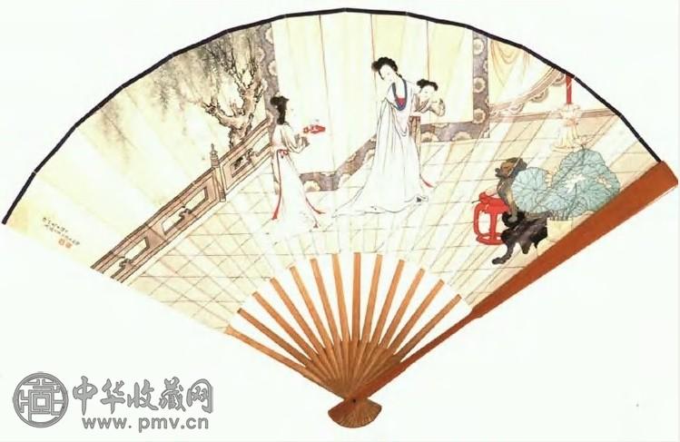 王叔晖 吴青霞 1940年作 贵妃醉酒 扇面 设色纸本