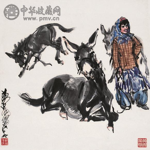 黄胄 戊午(1978年)作 牧驴图 立轴 设色纸本