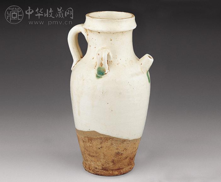 唐五代 白釉点绿执壶