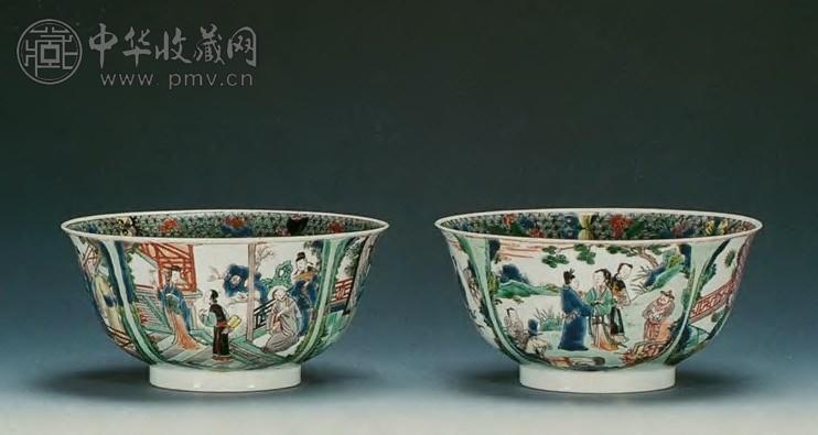 康熙 五彩西厢记人物图大碗(1对)