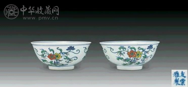 清道光 斗彩花卉碗(2件)