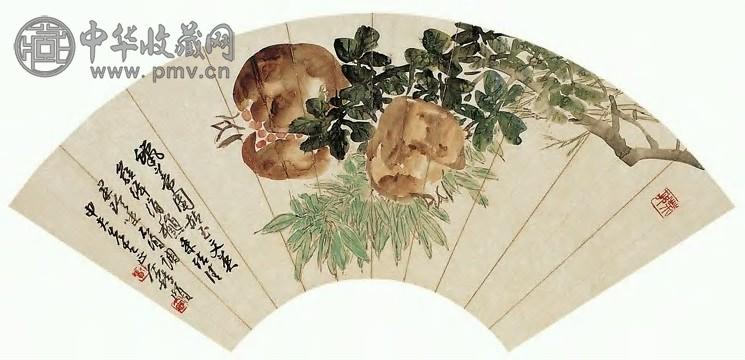 近现代 王个簃 一笑落珠珠 扇面