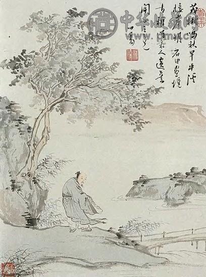 溥儒 茂树鸣秋图 镜片 纸本设色