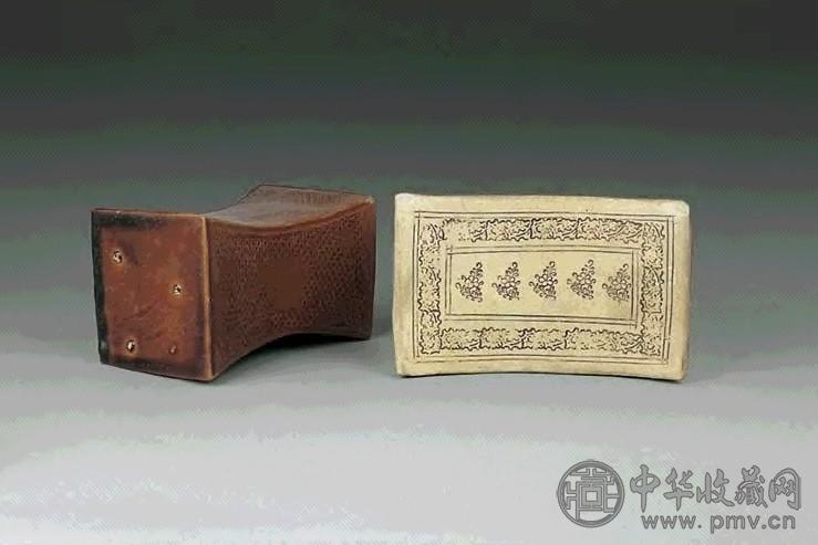 宋 酱釉印花枕、磁州窑黑彩花卉枕(2件)