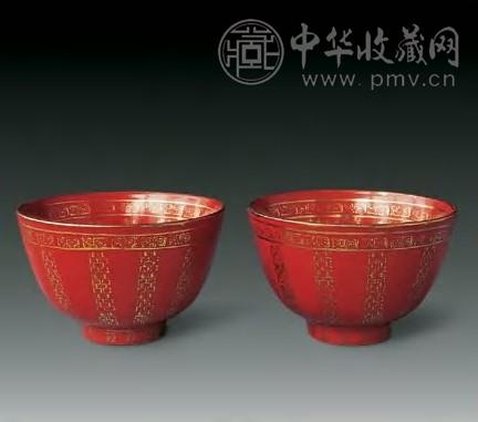 清 红彩描金喜字碗(1对)