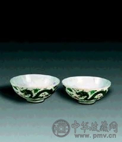 清道光 绿龙碗(2件)