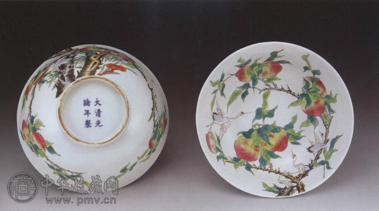 清光绪 粉彩灵仙祝寿过枝碗(2件)