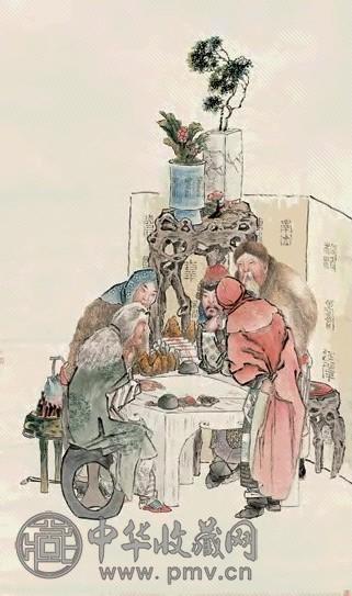 钱慧安 五老图 立轴 设色纸本