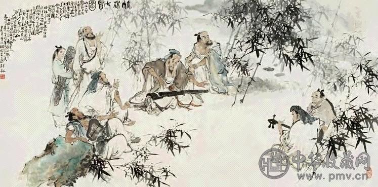 韩敏 1991年 竹林七贤 镜心 设色纸本