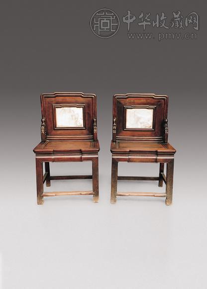清 红木嵌石靠背椅(1对)