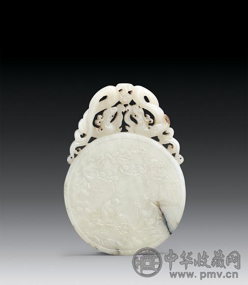 清 白玉双龙人物出廊璧