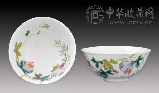民国 粉彩癞瓜过枝碗(2件)
