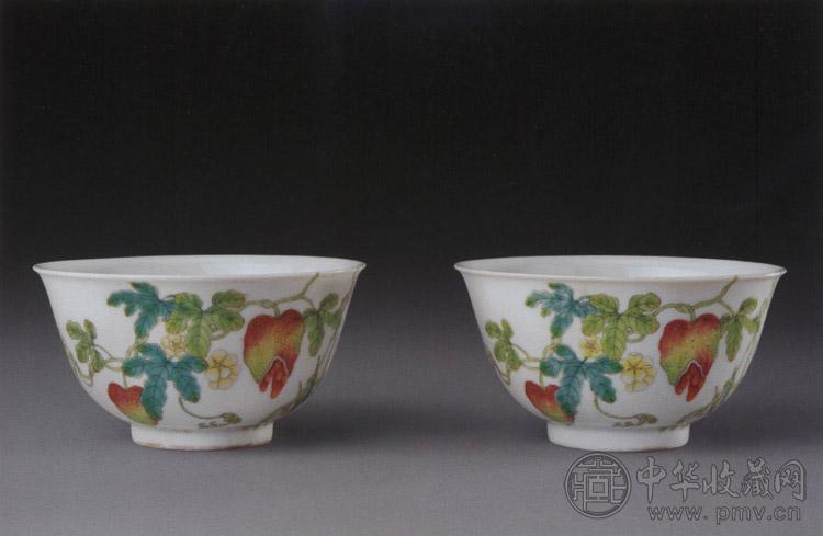 清道光 粉彩籁瓜纹碗(1对)