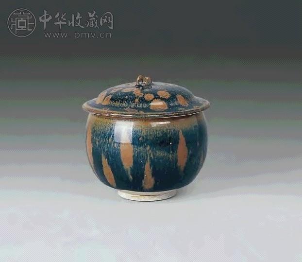 宋 黑釉酱斑小盖缸