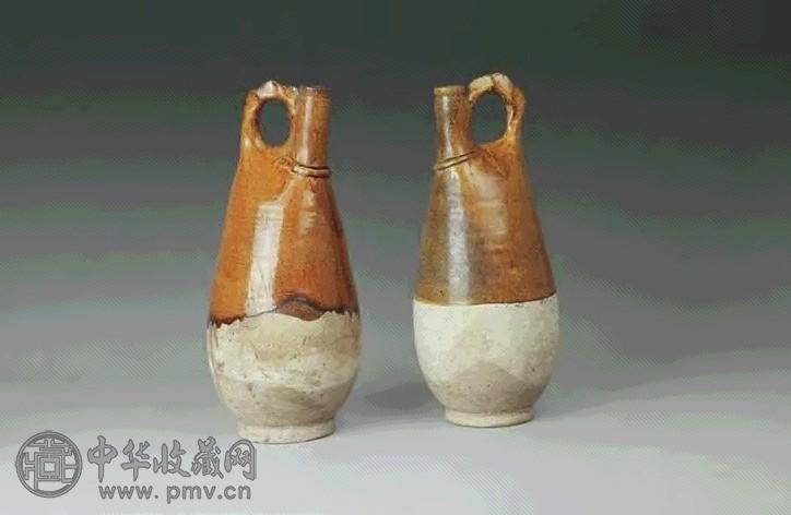 辽 黄釉鸡冠壶(1对)