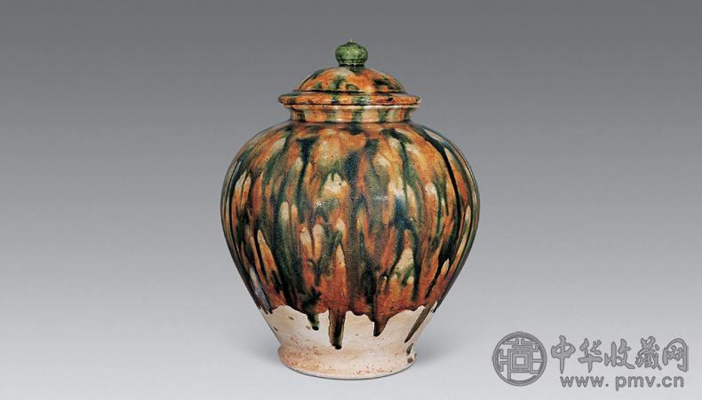 唐 三彩加蓝万年罐