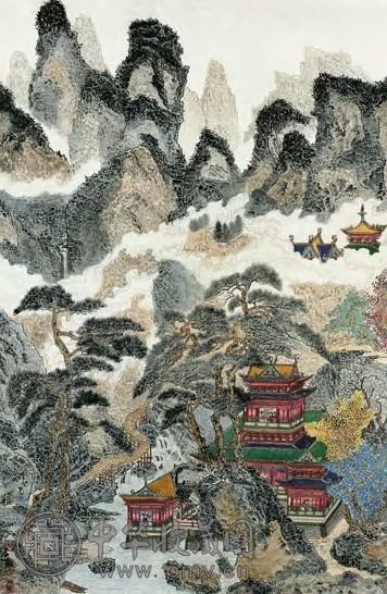 黄秋园 松间楼宇 镜心