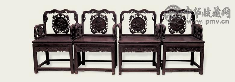 清 红木雕蝠寿椅(4件)