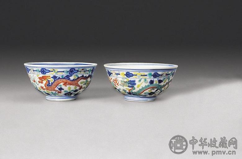 清光绪 五彩龙纹小碗(1对)