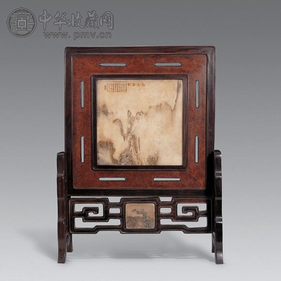 清 红木嵌荫木云石插牌