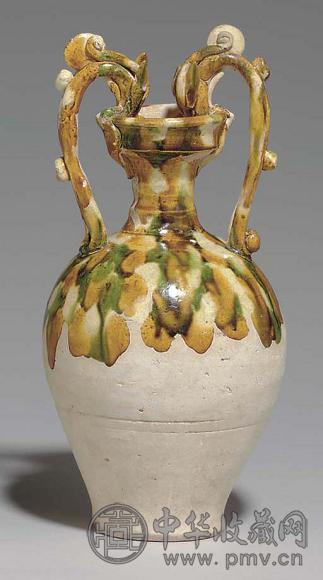 唐代三彩双耳系罐